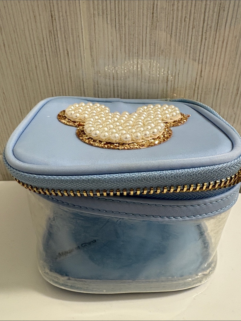 Stoney Clover Lane Light Blue Pearl & Gold Sequin Cosmetic Case